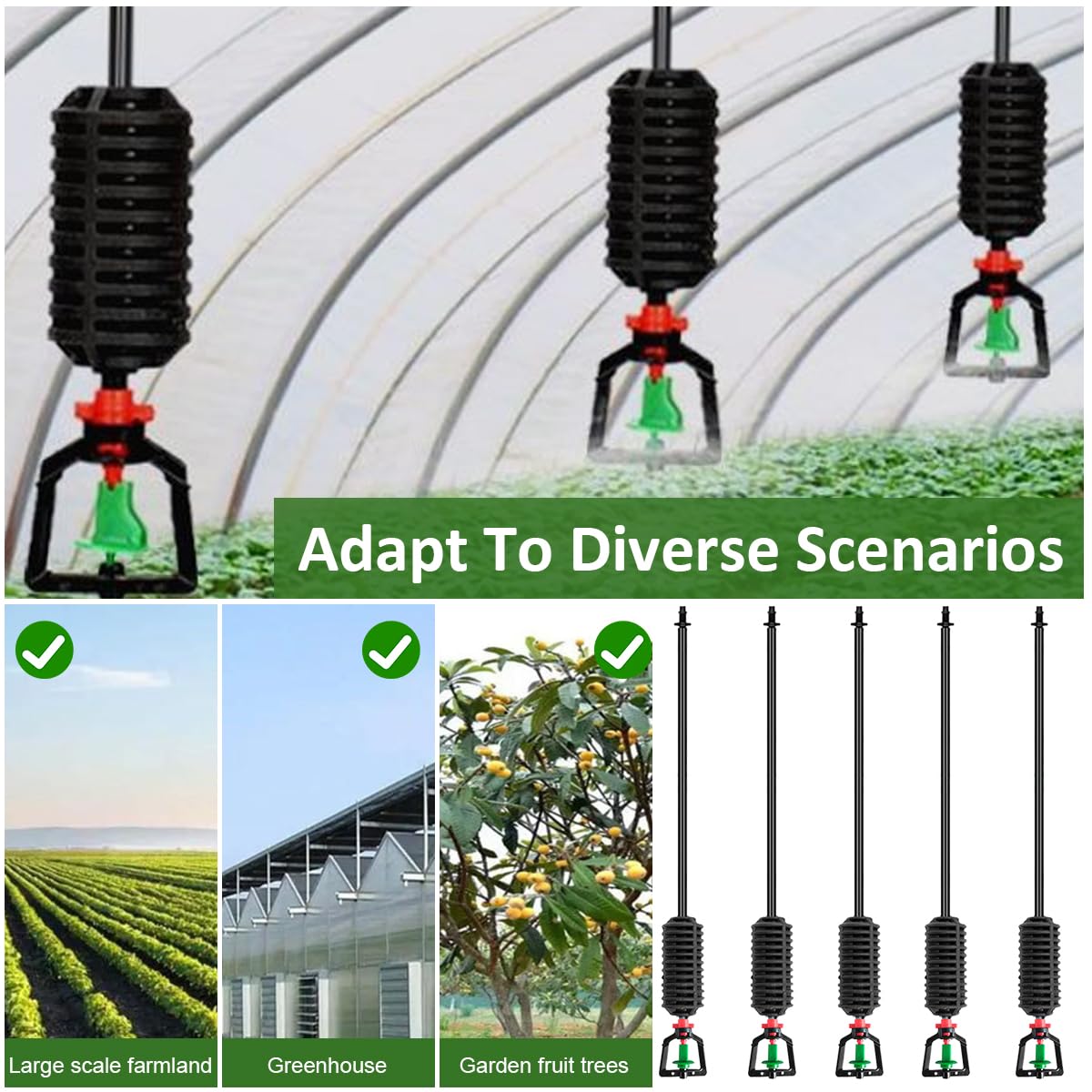 HASTHIP Hanging Drip Irrigation Kit for Gardens and Greenhouses with 60 cm 360° Rotary Sprinklers | 10 Pcs Automatic Watering System