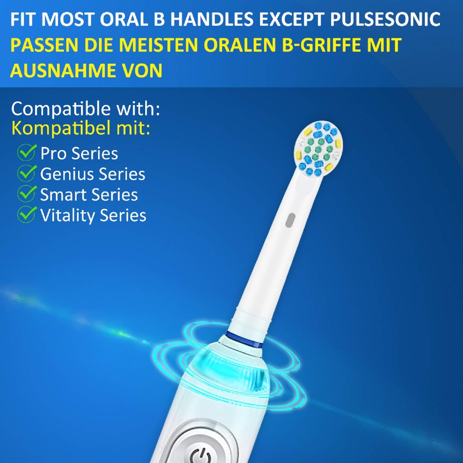 MAYCREATE Electric Toothbrush Heads for Oral B with 4 EB18‑P Whitening Brushes featuring DuPont Bristles | Blue Reminder Rings
