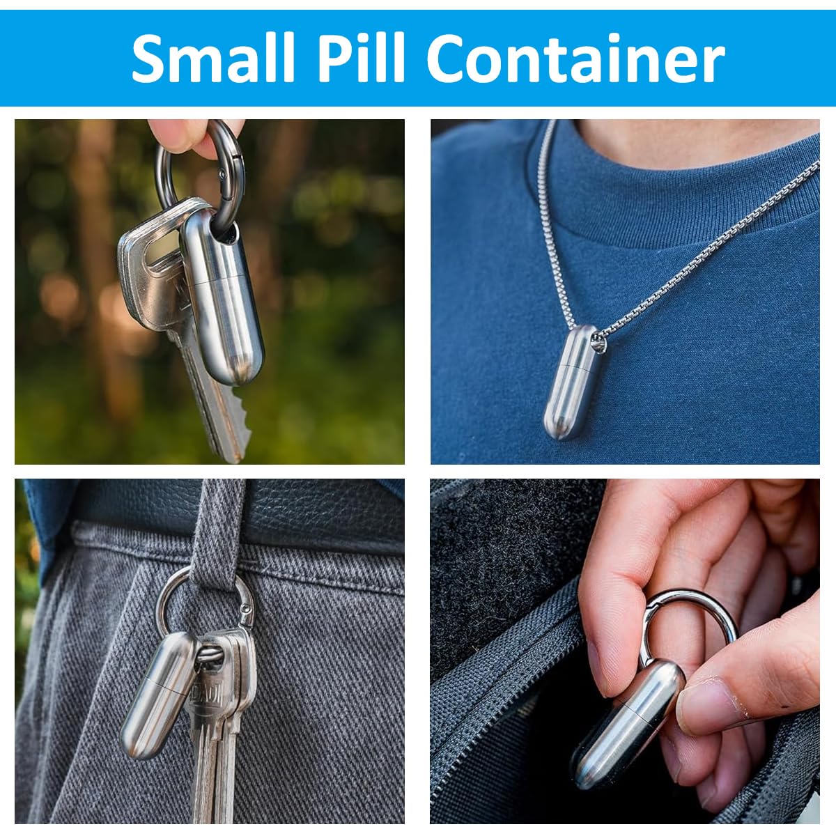 HANNEA Micro Keychain Pill Holder for Compact Travel Storage with 9.7x18mm Slim Design