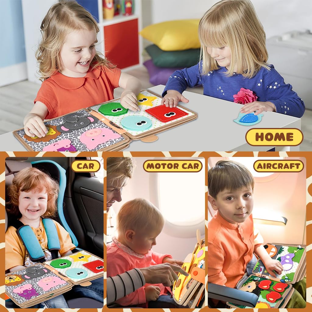 PATPAT Giraffe Toddler Busy Board for 1–4 Year Olds with Felt Pages | Montessori Travel Toy