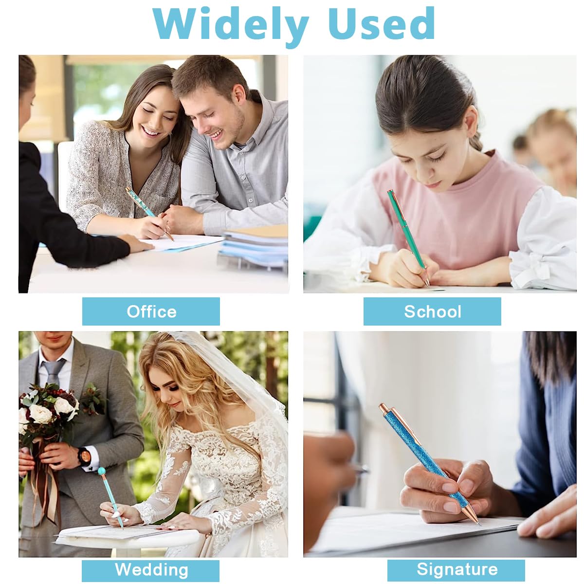 Climberty Ballpoint Pens Set for Journaling with 9 Designs and Crystal Glitter | Blue Metal Gifts for Women