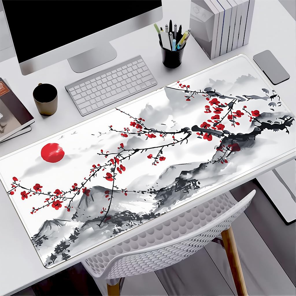 ZORBES Mouse Pad for Gaming featuring Non Slip Rubber Base 900mm x 400mm x 3mm | Watercolor Cherry Blossom Desk Mat