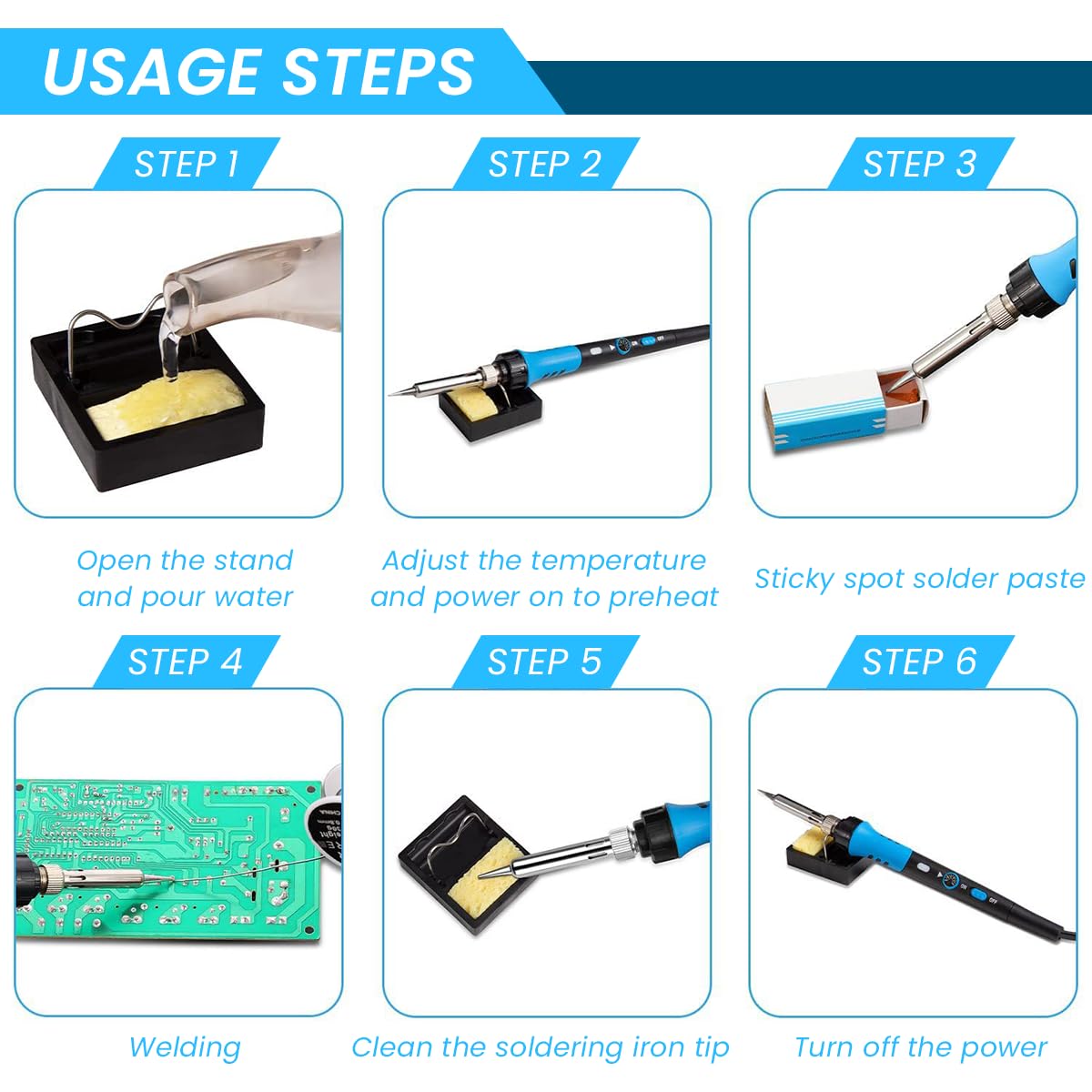 Serplex® Soldering Iron Kit with On/Off Switch, Adjustable Temperature 200 to 450°C, Electric Soldering Kit Set Soldering Iron Tool Set with 5 Tips for Electronics Repairing, DIY Electronics Assemble