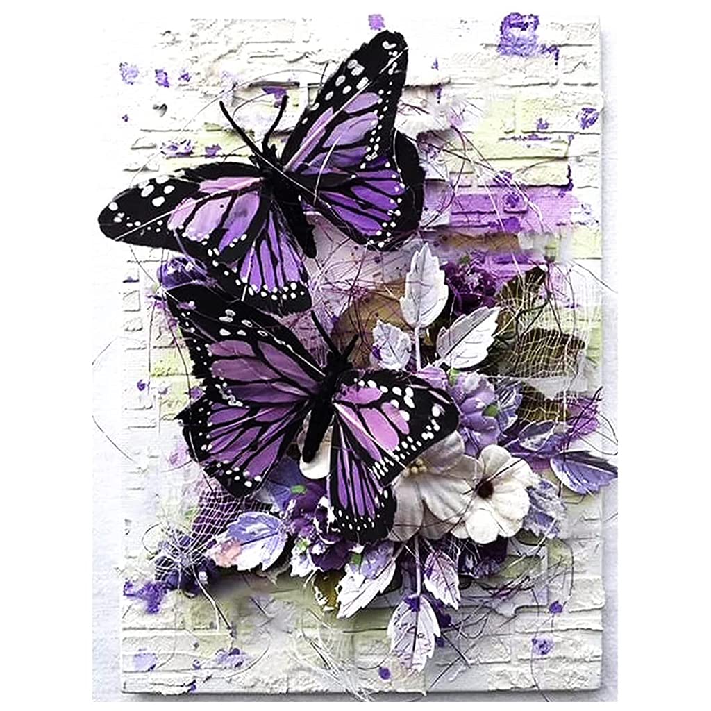 HASTHIP® Diamond Painting Kit, 5D Diamond Painting Kit for Adults & Kids, 12x16inch DIY 5D Round Full Drill Butterfly Diamond Art, Very Suitable for Home Leisure and Wall Decoration