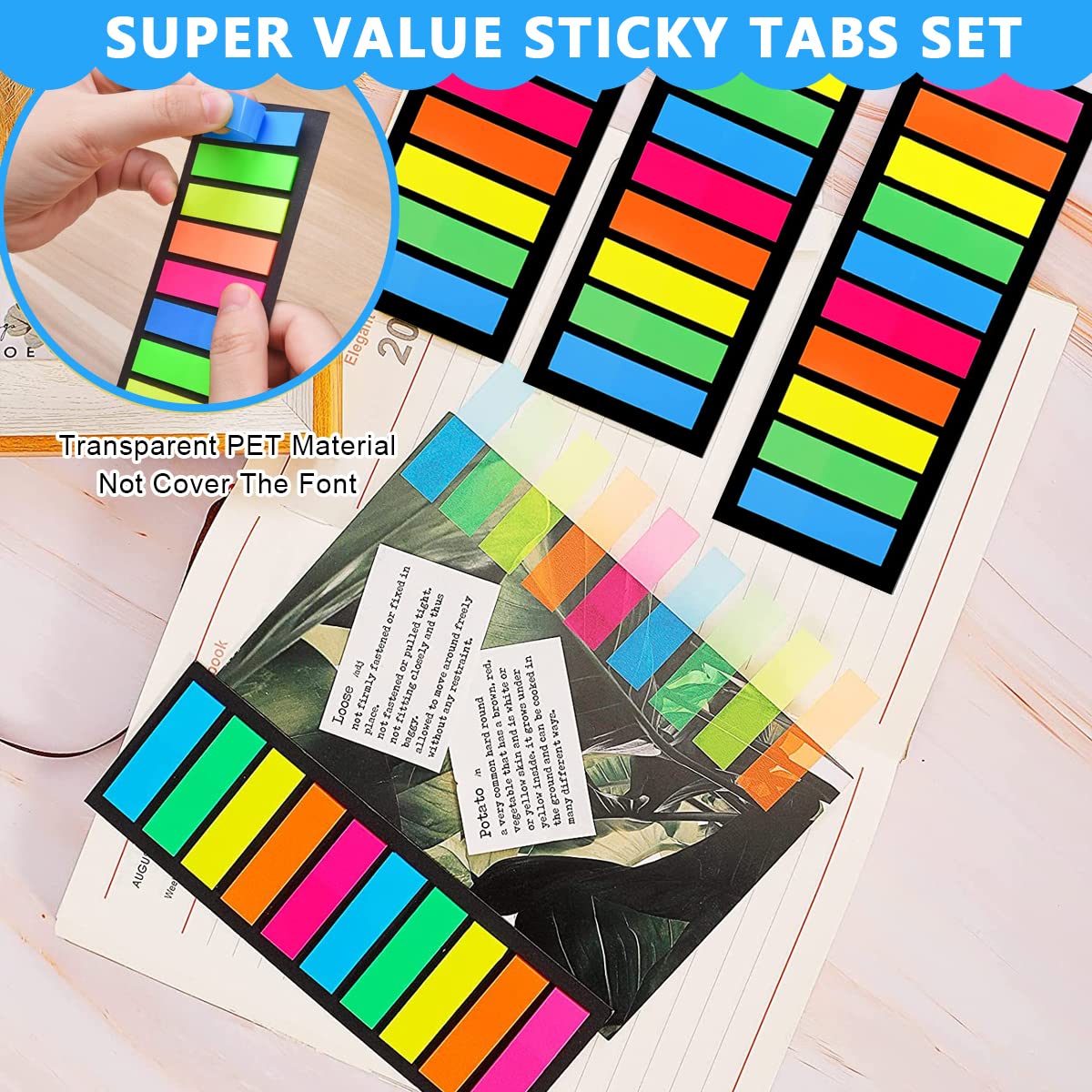 ELEPHANTBOAT® 1200pcs Pastel Sticky Notes 10 Colors Sticky Index Tabs Sticky Notes for School and Office, Page Markers, PET Material Page Tabs Sticky Flags File Index Tabs Office Stationery