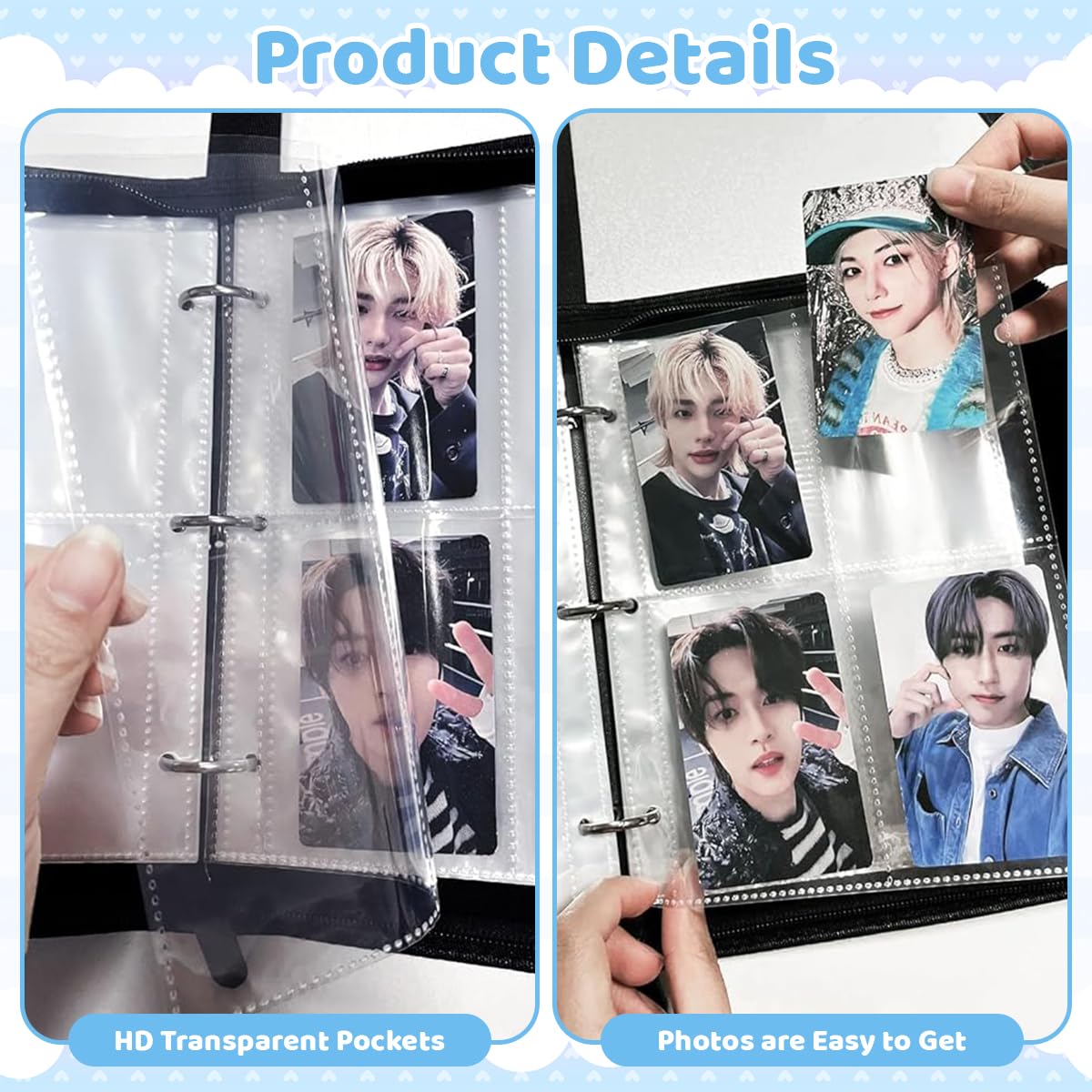 PATPAT K-pop Stray Kids Photocard Album with 400 Pockets Zippered PU Cover and Hand Strap