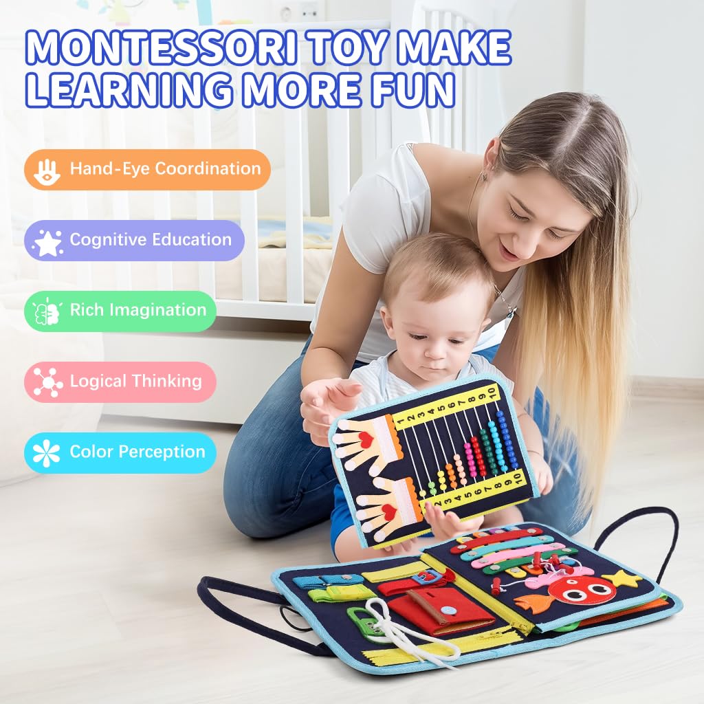 SNOWIE SOFT Busy Board for Toddlers with Zip Up Handbag Design and Felt Pages | Montessori Travel Toy