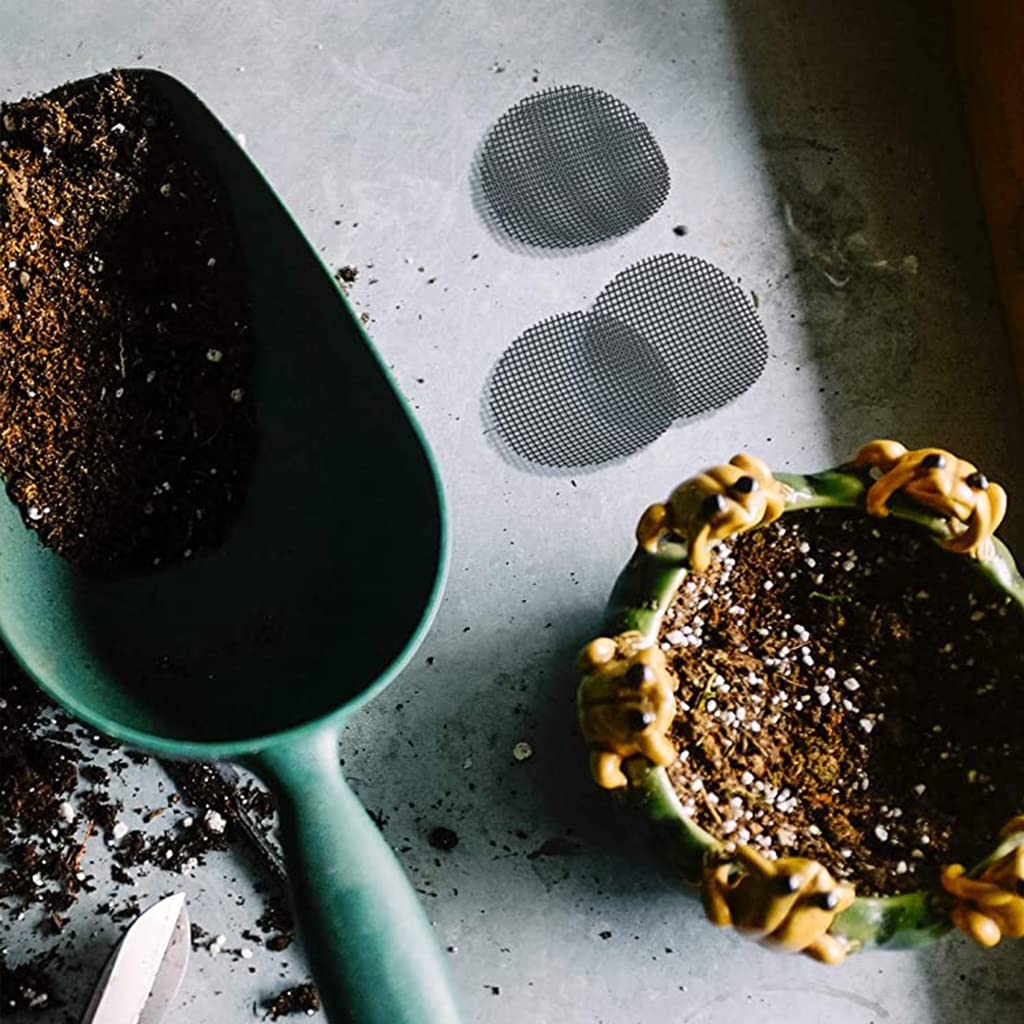 SNOWIE SOFT 50Pcs Flower Pot Hole Mesh Pad for Keep Soil from Flowing Away, 10cm Round Drainage Hole Screens for Bonsai Pot, Succulent & Table Top Planters