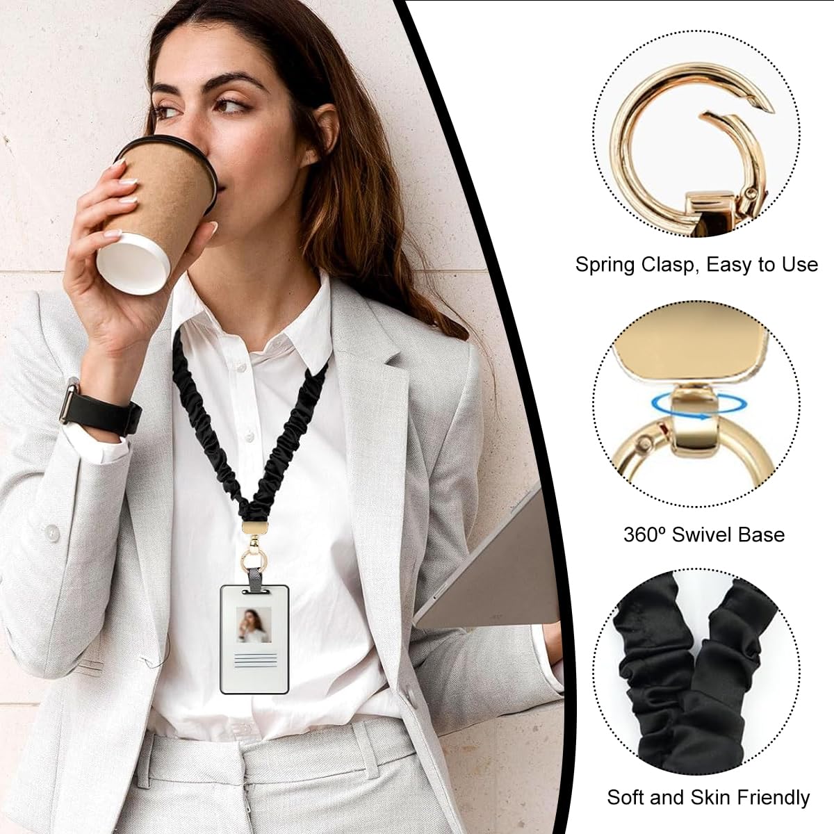 OFIFO Stretchy Fabric Lanyard for ID Card and Keys with Metal Clasp and Keychain | Office and School Use