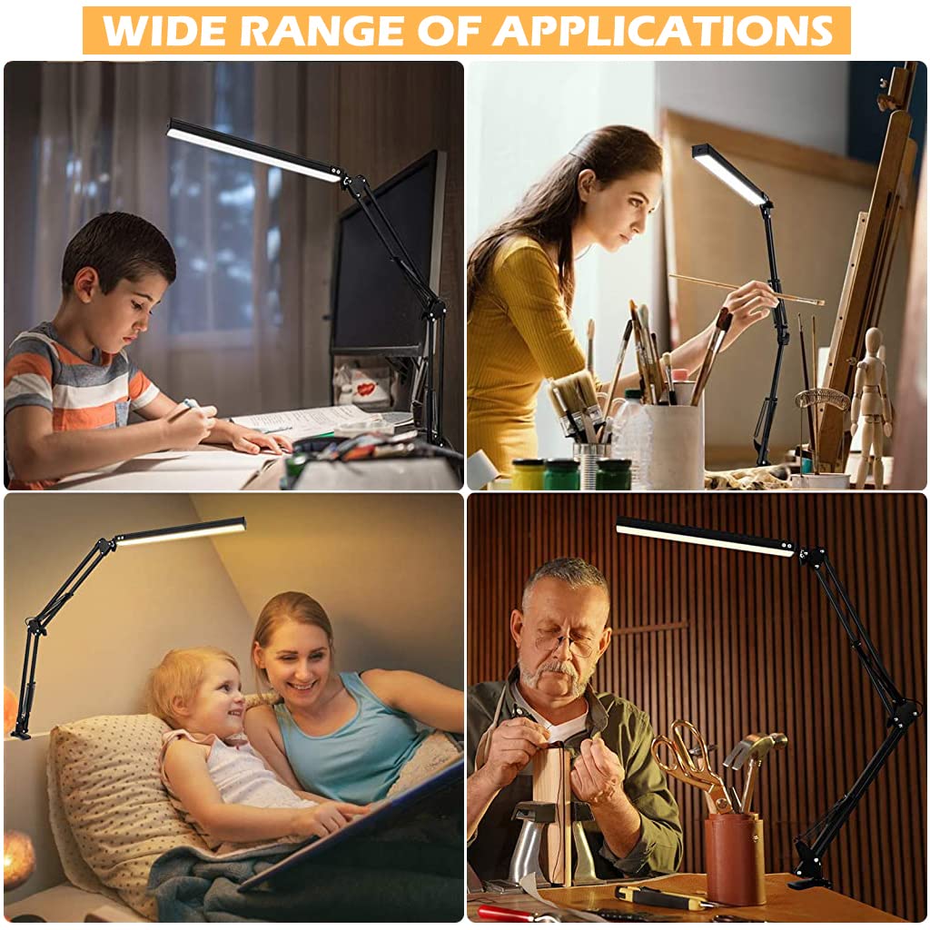 ELEPHANTBOAT LED Desk Lamp for Home and Office with Screw Fixed Arm | USB Powered