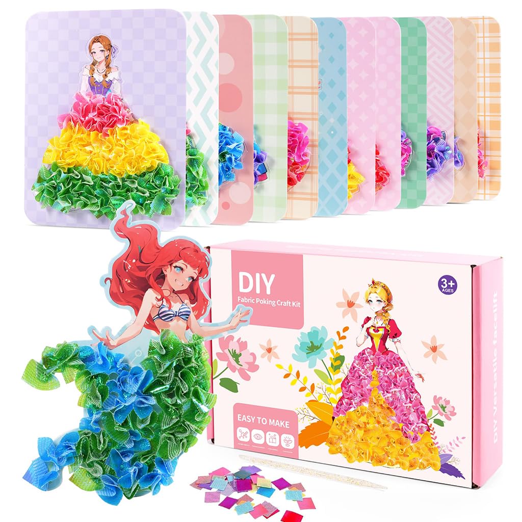 PATPAT® DIY Art Painting Kit Paper Art Set of 12Pcs Princess Theme Girls 3D Dressing Painting Kit Kids Hands-on Art Craft Kit for Kids 3-6 Years Old Gift for Kids