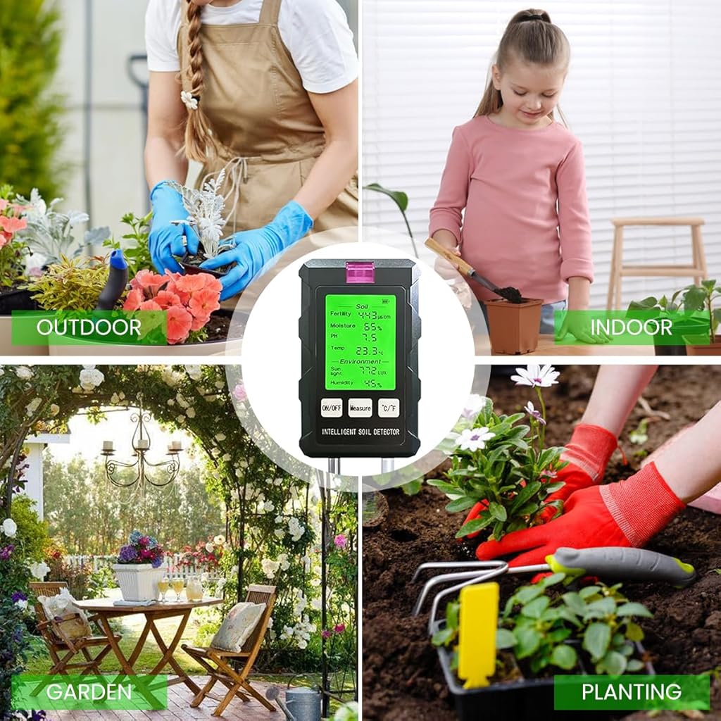 Serplex® 6 in 1 Professional Soil Meter for PH Moisture Temp Sunlight Intensity Conductivity Humidity Testing Probe Sensor Analyzer Detector for Lawn Farm Gardening Tool Battery Not Included 3 PCS