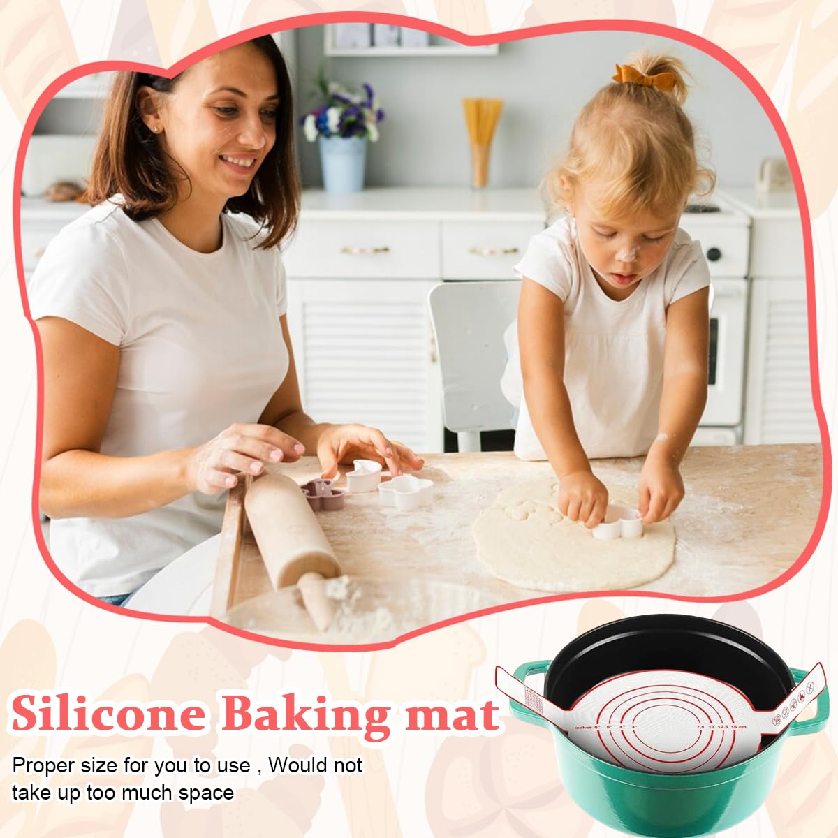 Supvox Silicone Baking Mat for Dutch Oven Bread with Long Handles 8.3 in | Red Heat Resistant Reusable Sheet