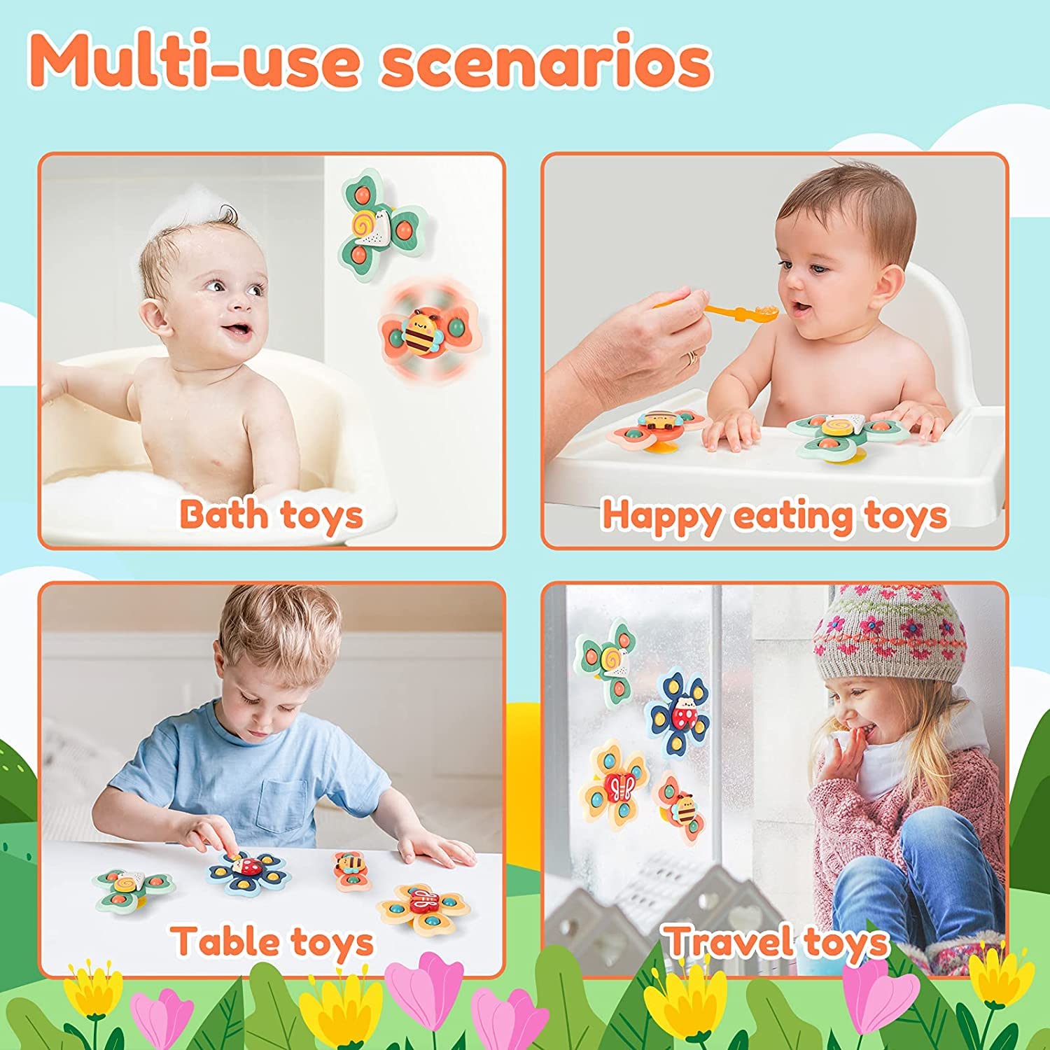 PATPAT Baby Bath Toys 3 PCS Sensory Toys for Kids Baby Toys for Baby High Chair Tray Bath Table Window Airplane Travel, Montessori Insect Toys & Gifts for Baby Toddlers Boys Girls 1-3 Years Old