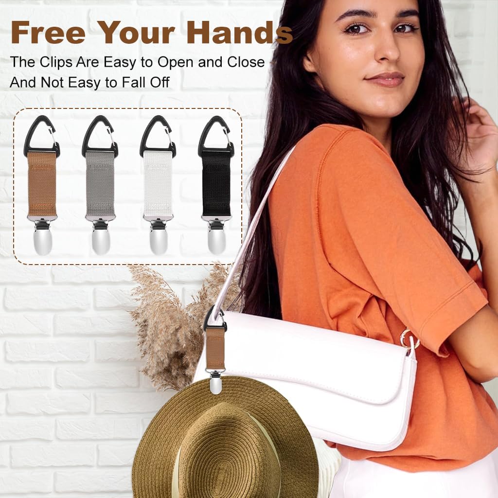 ZIBUYU Hat Retainer Clips for Bags featuring Quick Release Clasp Set of 4 | Traceless Hold
