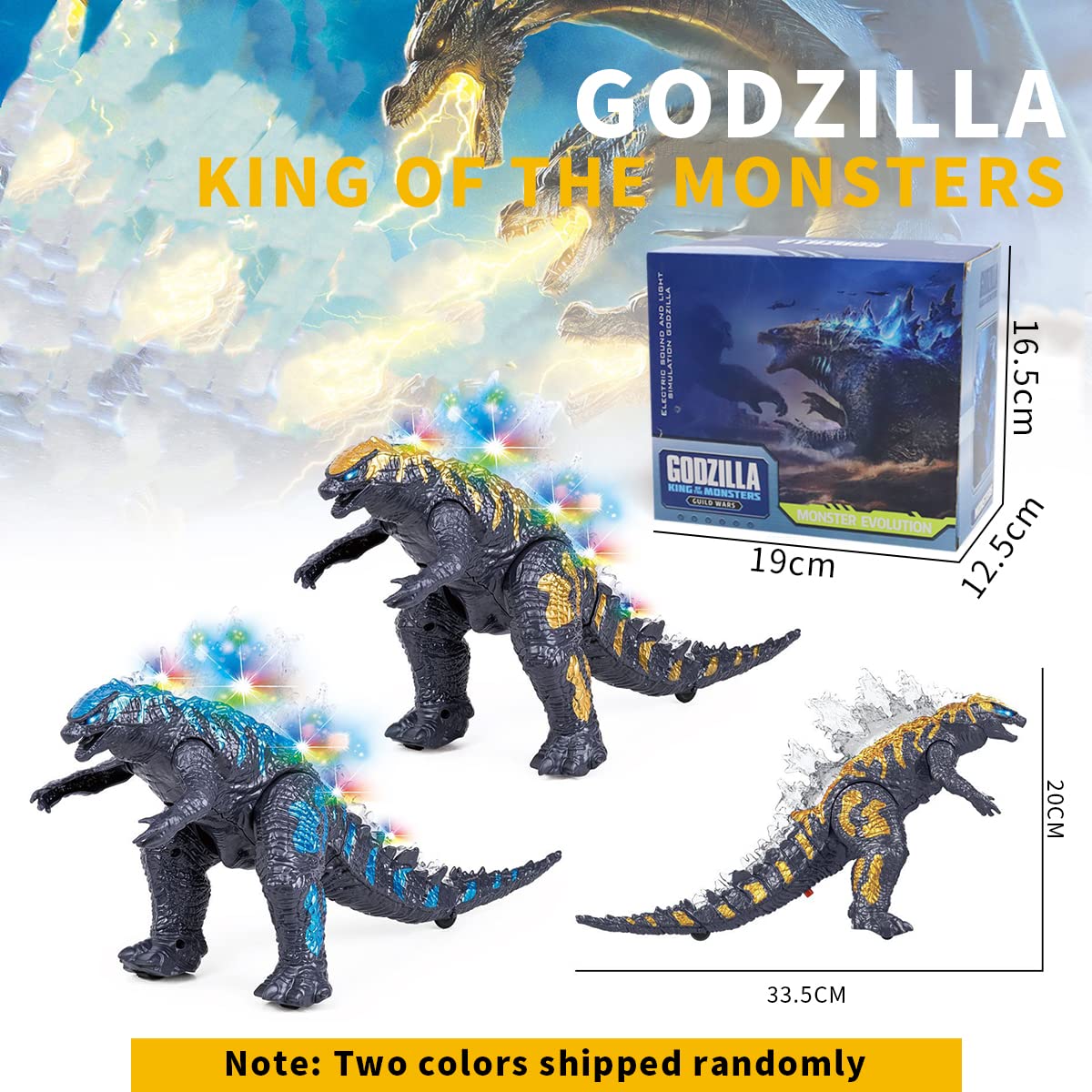 PATPAT Electric Godzilla Toy 14 in Model for Kids with Light Sound and Movable Tail | Vinyl Dinosaur Figure