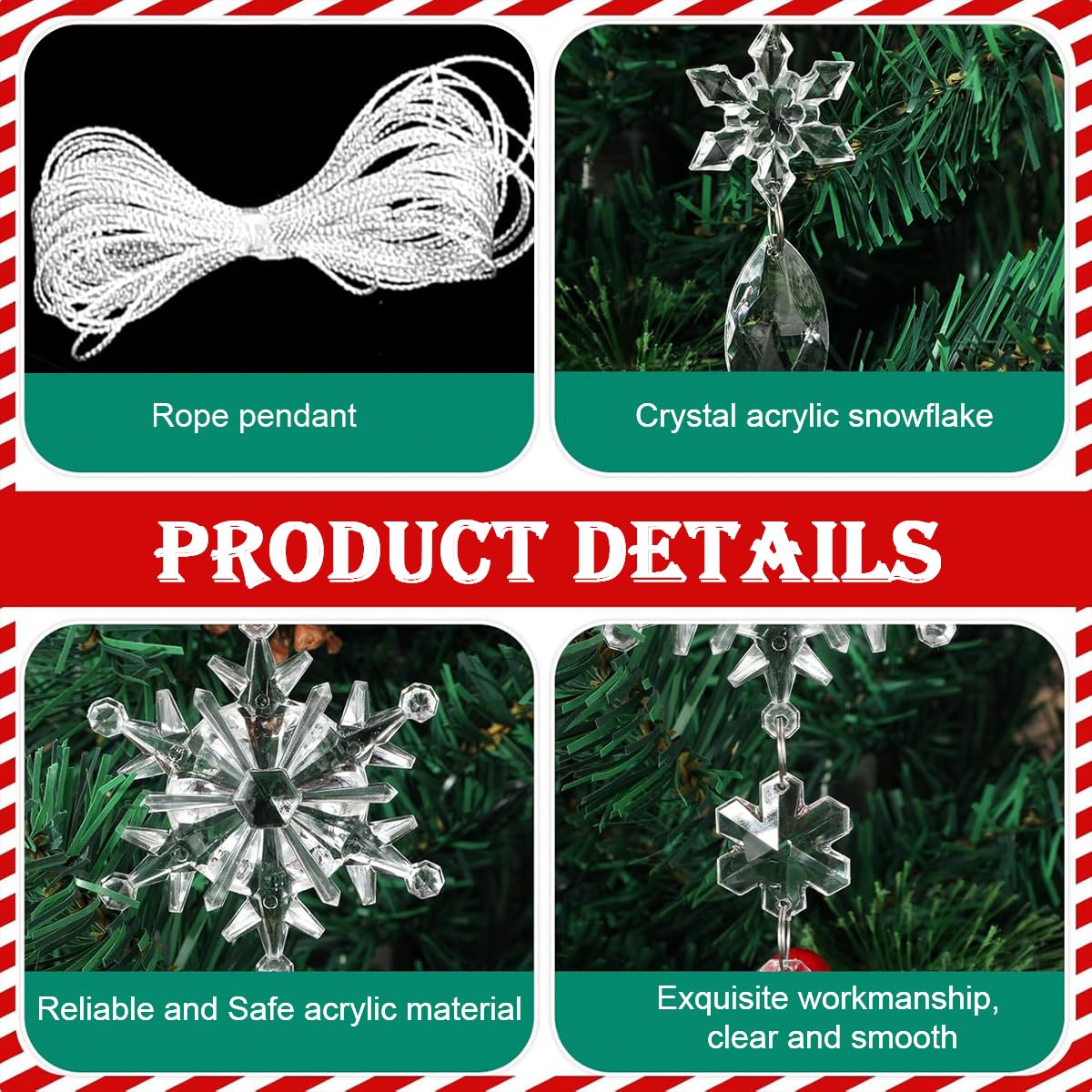 HASTHIP® 18pcs Christmas Ornaments Crystal Acrylic Christmas Tree Ornaments with Hanging Rope Transparent Snowflake Icicle Christmas Hanging Ornament for Christmas Home Decor Christmas Tree Ornaments