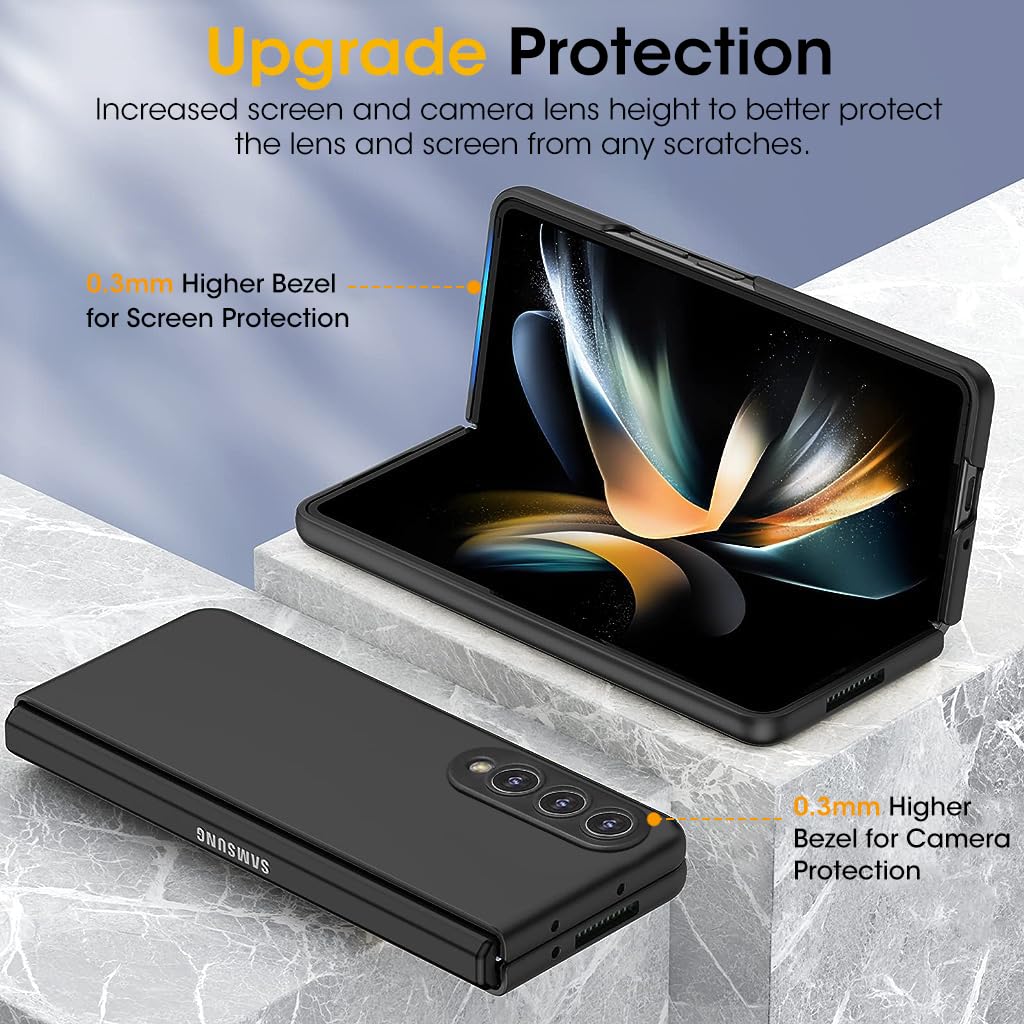 ZORBES Phone Case for Samsung Galaxy Z Fold 4 with Outer Display Protector | Matte Black PC Shockproof Cover