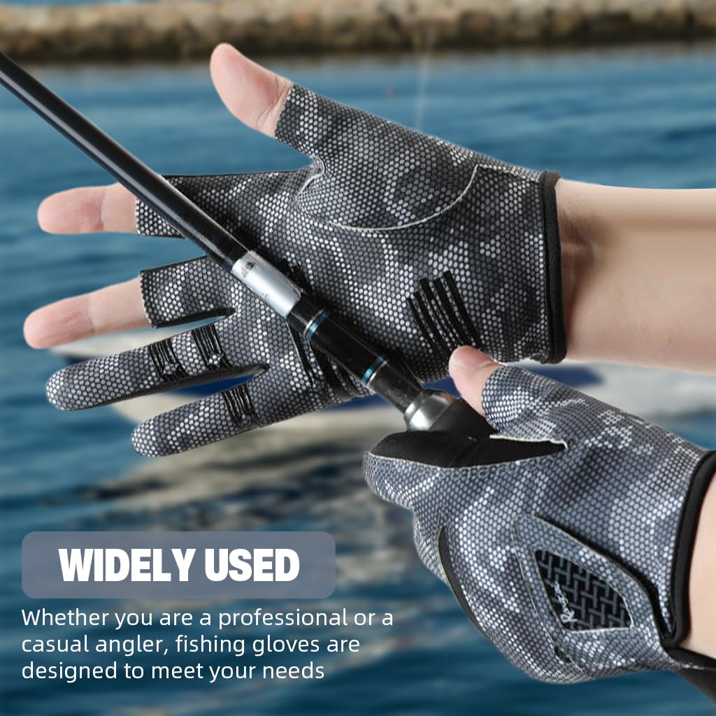 Proberos Fishing Gloves UPF 50+ for Sun Protection with Anti Slip Grip | Ice Silk Black and Grey