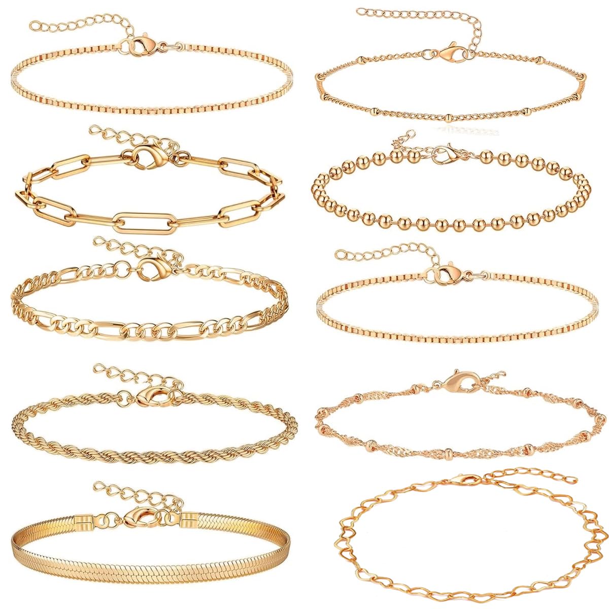 SANNIDHI Gold Bracelets Set for Women with 10 Slim Layered Links | Everyday and Party Wear
