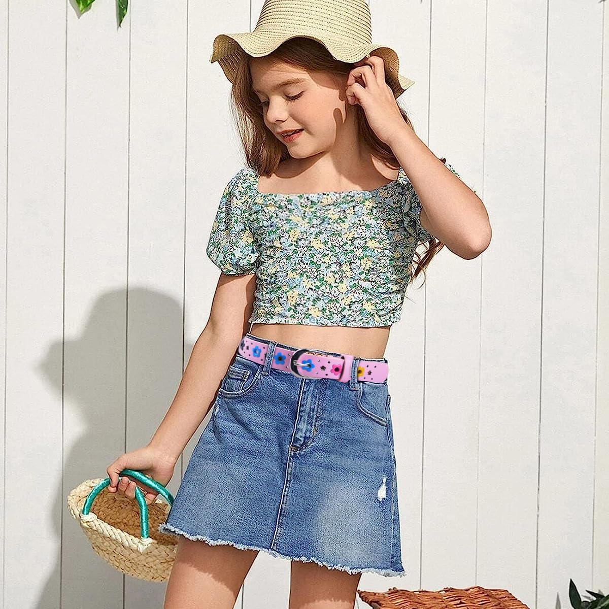 PALAY Girls Belt for Jeans and Dresses featuring Flower Hollow Cut PU Leather 92cm | Kids 6–12 Years