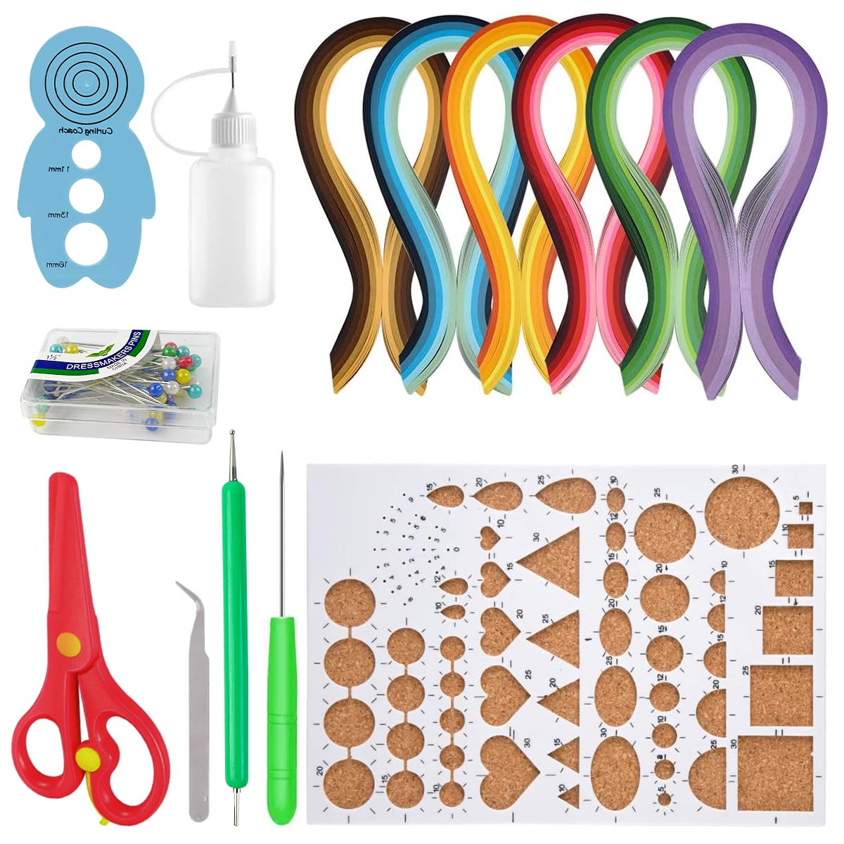 HASTHIP® Paper Quilling Kit Quilling Tool Set Quilling Template Curling Tool Set Accessories for DIY Paper Quilling Craft Art Set (30 Colors 600 Strips)