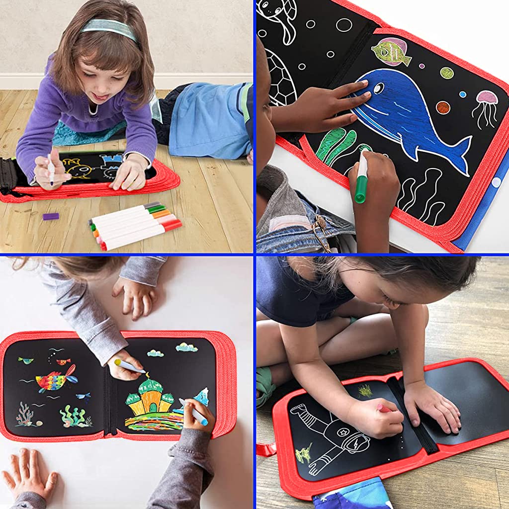 PATPAT Erasable Doodle Drawing Book for Kids with 14 Reusable 8x8 in Pages and 12 Markers | Portable Art Gift Set