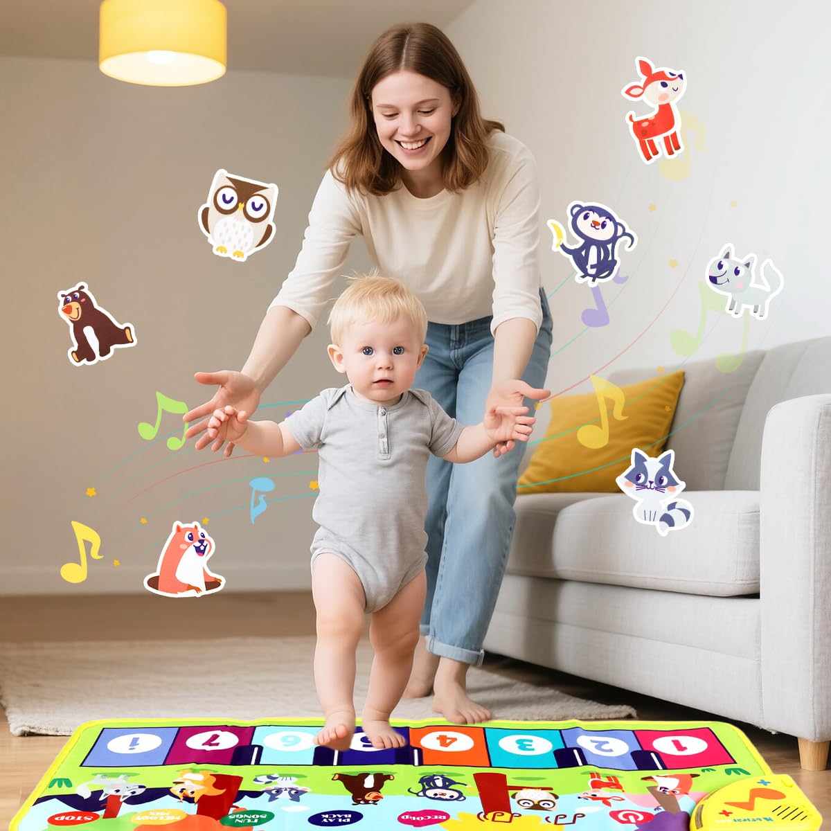 PATPAT Animals Piano Keyboard Musical Mat for Kids with 6 Modes and 31.5×11.81 in Size | Waterproof Polyester Play Toy