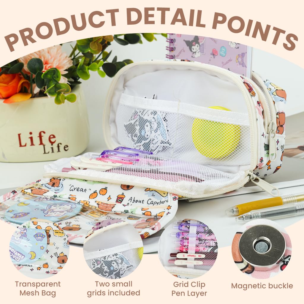 ZIBUYU Capybara Pencil Case for Students and Travel with 20x6x12cm Canvas Design | Cute Kawaii Organizer