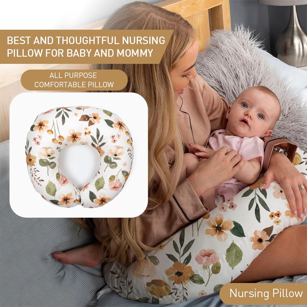 SNOWIE SOFT Baby Feeding Pillow for Breastfeeding with 50x50cm Wide Edge Support | Pure Cotton Cover for Mom and Newborn