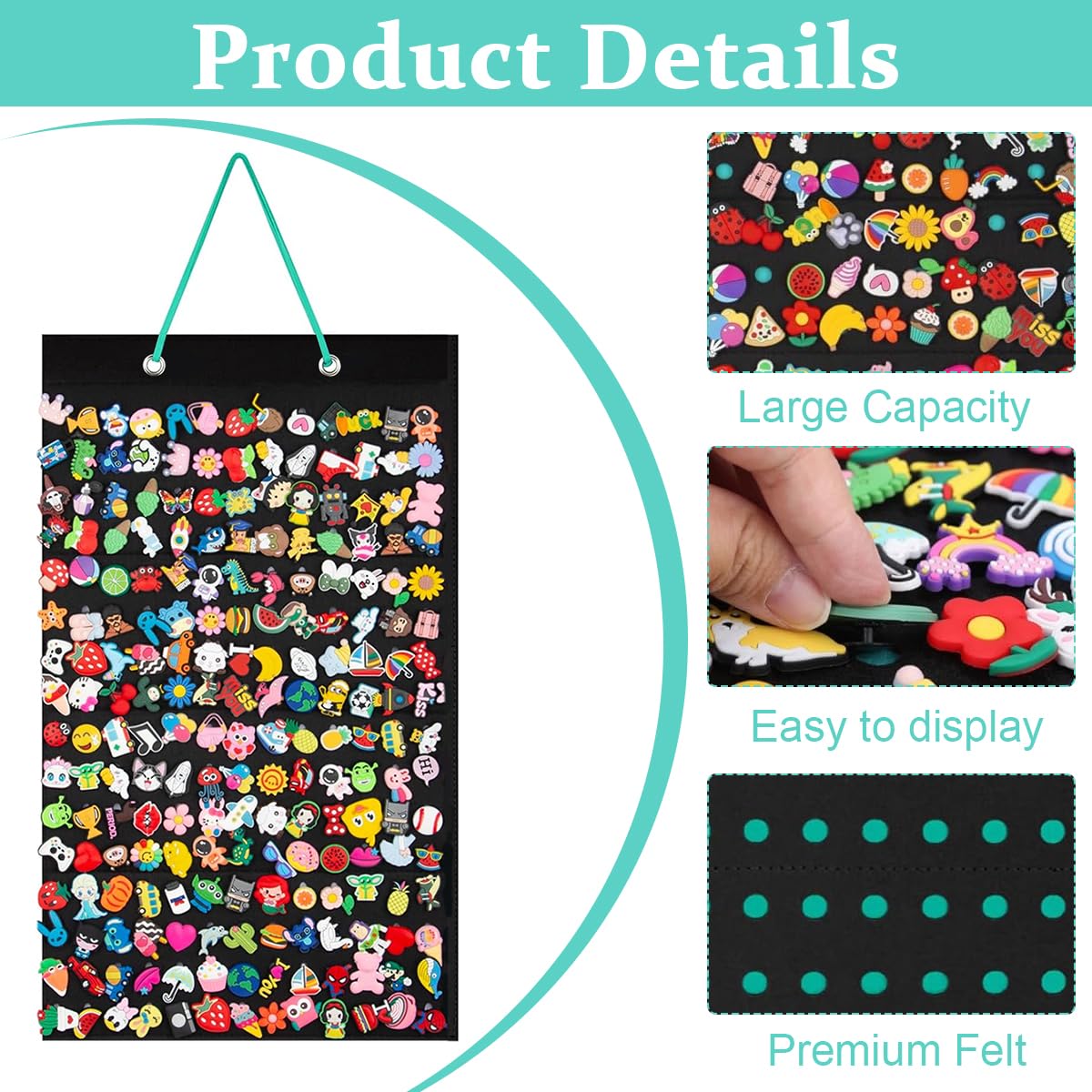 HASTHIP Shoe Charms Organizer for Wall Display with 180 Slots and Felt Board | Easy Hanging