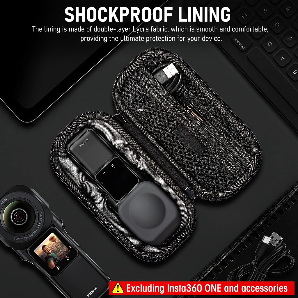 Carrying Case for Insta360 ONE RS Camera with 170 x 90.8 x 72.6mm Shell and Dual Zipper | Waterproof PU Bag featuring Custom Compartments