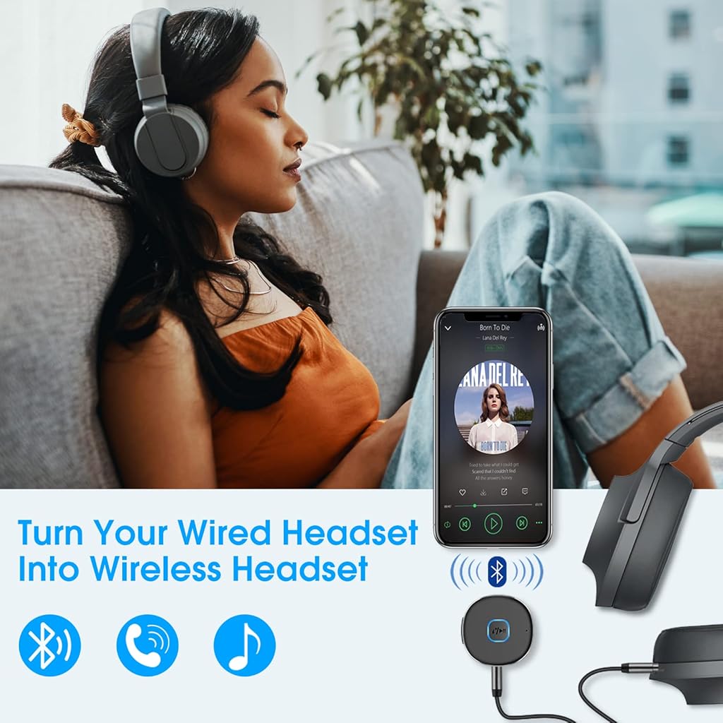 Verilux® Bluetooth 5.0 Receiver for Car, Wireless 3.5mm Jack Aux to Bluetooth Converter, Hands-Free Call Car Bluetooth Device, Bluetooth Adapter Connector for Car Stereo/ Home Theatre