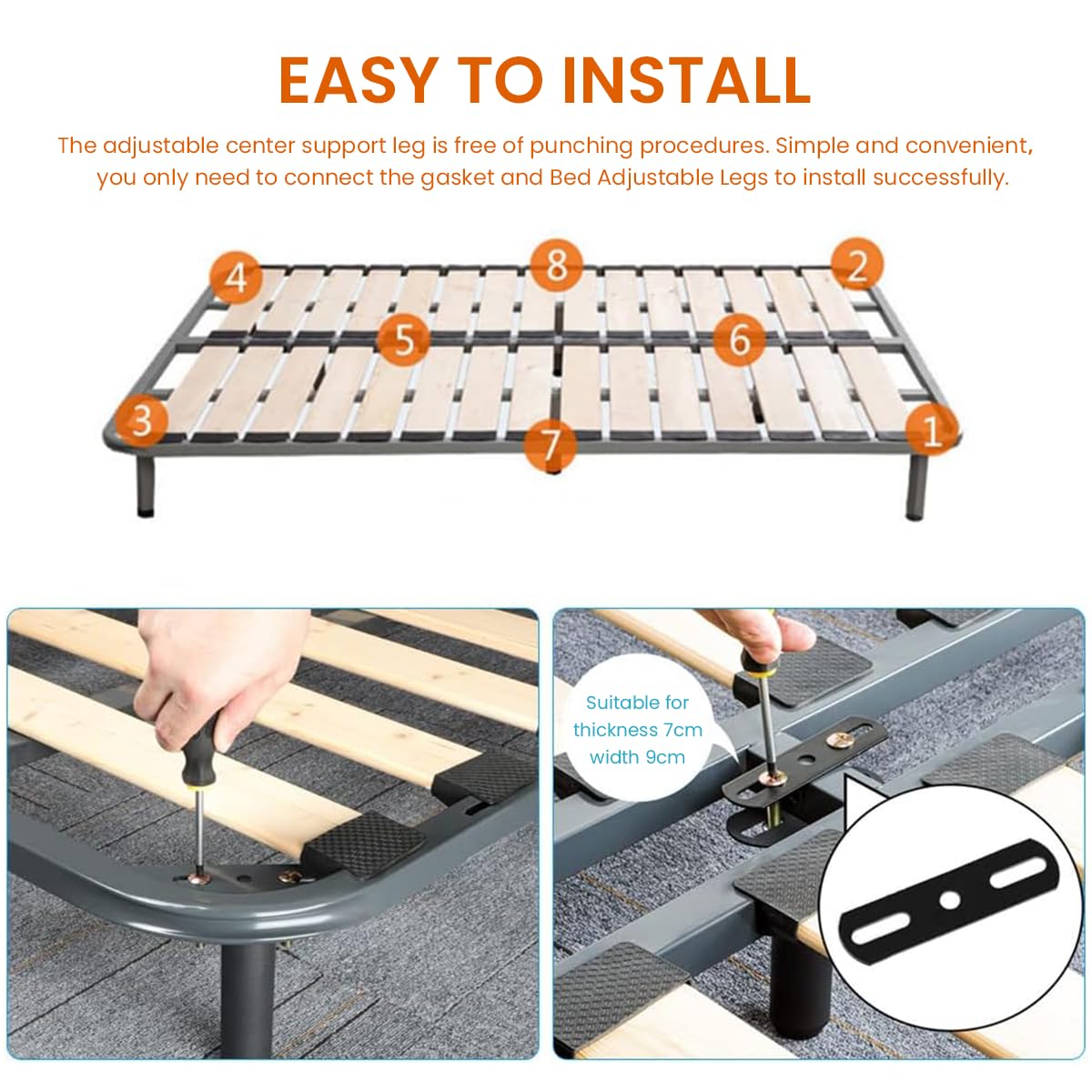 HASTHIP Bed Frame Support Legs Adjustable 7.08–13 in with Screw-Fixed Design and Steel Base | 2Pcs Heavy Duty Center Support for Wooden or Metal Beds