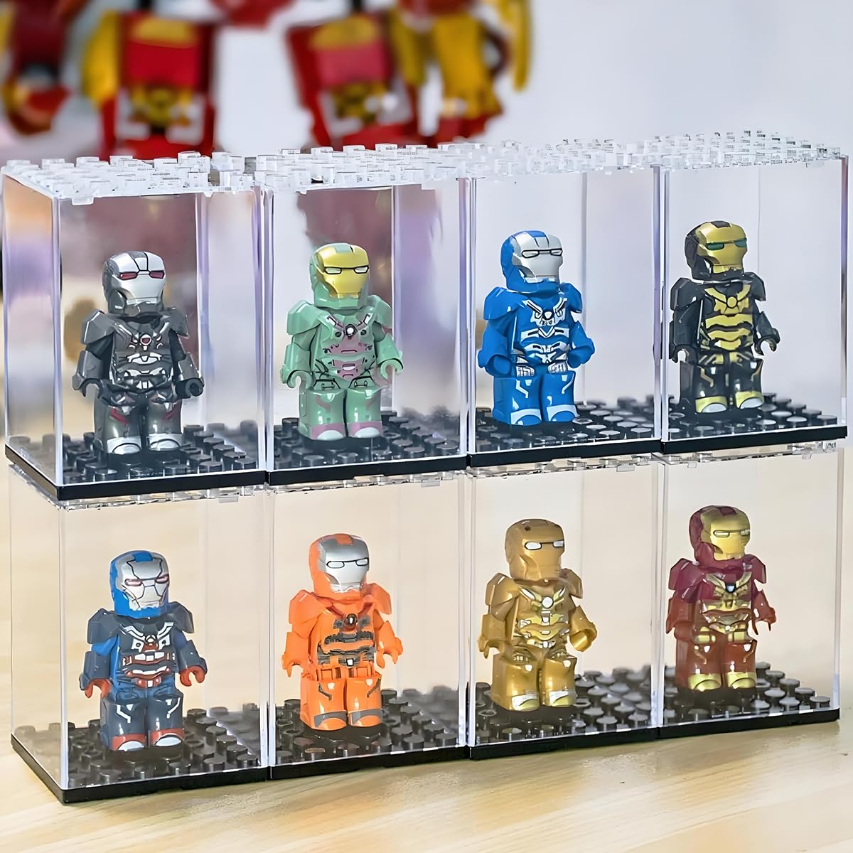 PATPAT Acrylic Display Box for Minifigures 16Pcs 48x48x69mm with Studded Base | Dustproof Stackable Case