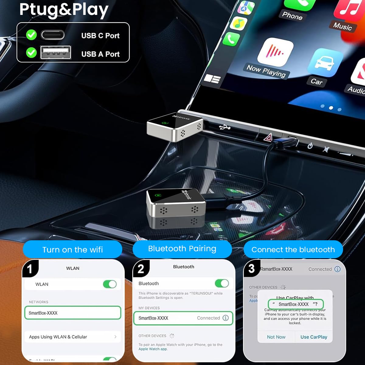Zitronix Wireless CarPlay Adapter with Bluetooth 5.2 and Dual Band WiFi | Aluminum Alloy Housing