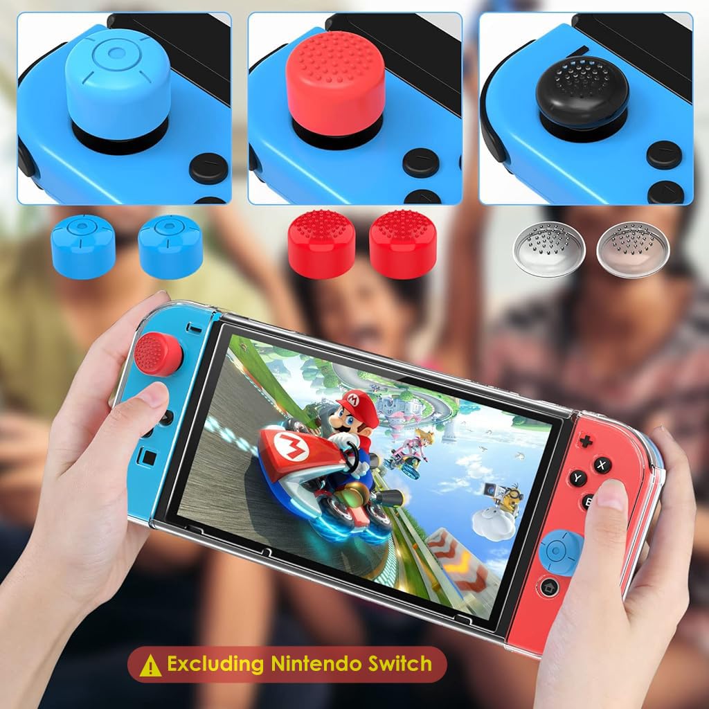 ZORBES Case Compatible with Nintendo Switch featuring 6 Thumb Stick Caps and Kickstand | Clear Protective Film Set for Smooth Gaming