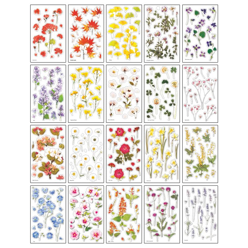 HASTHIP® Flower Themed Stickers, Laminated Paper Stickers Versatile Decorative Stickers for Scrapbook Supplies Junk Journal Laptop (Assorted 270 Pieces, 20 Sheets Paper)