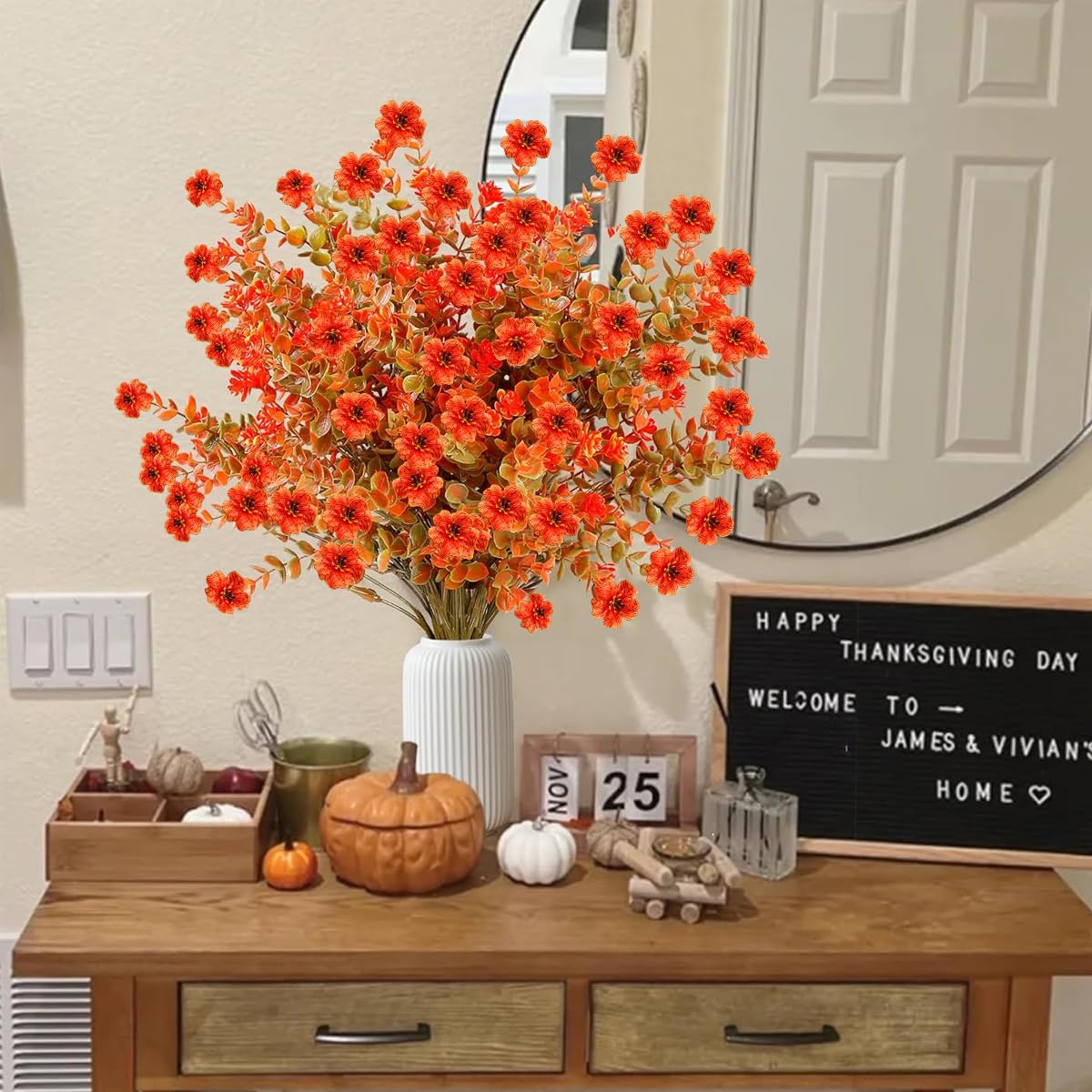 Supvox® 10Pcs Artifical Flower Fall Home Decor Desk Decorative Flower 15.4inches Orange Flowers Bundles Balcony Flower Decor Dining Table Flower Decor Desk Decor Vase Fake Flowers