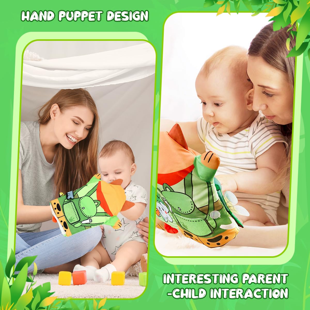 SNOWIE SOFT Hand Puppet Cloth Books for Babies with 3D Touch Pages 2 PCS | BPA-Free Fabric