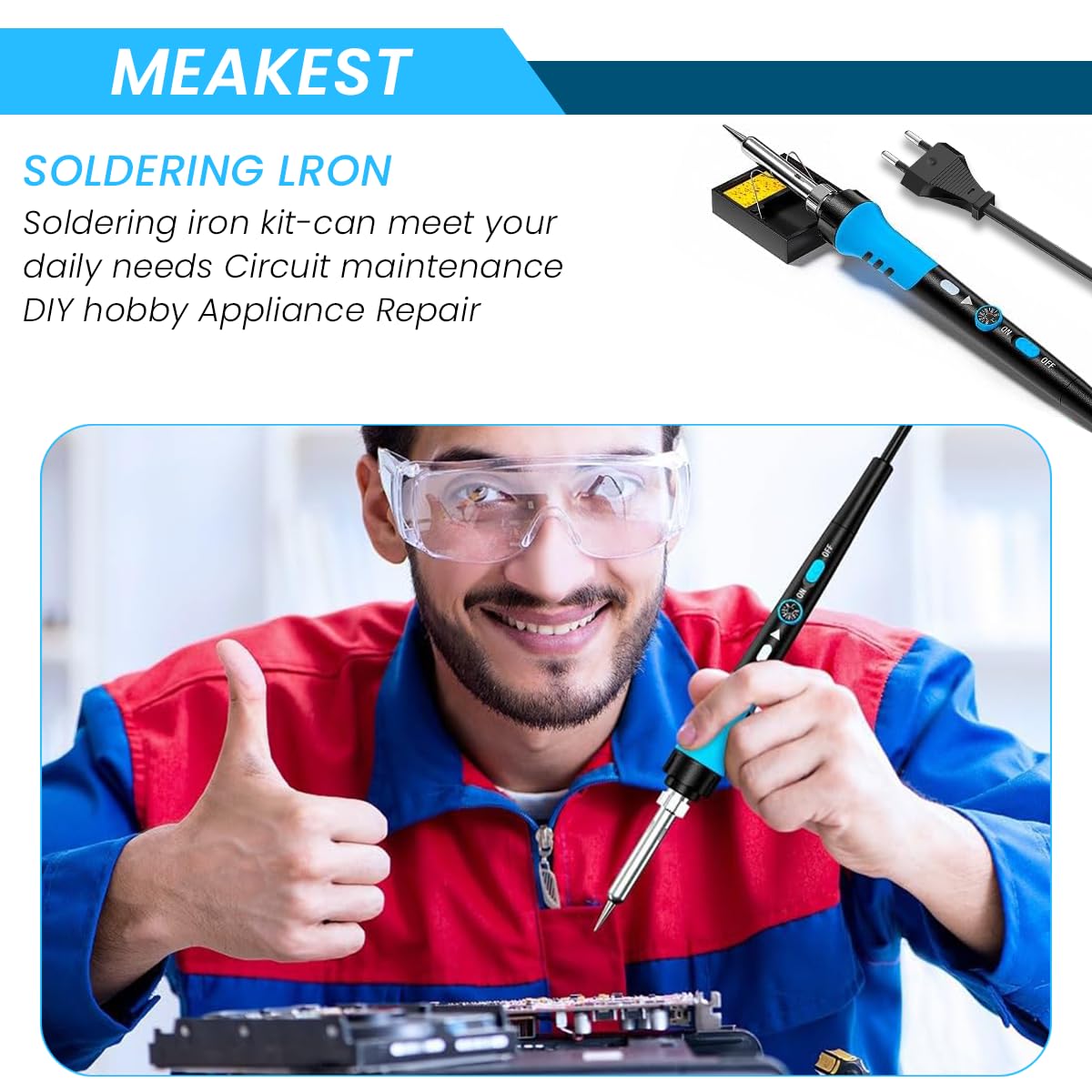 Serplex Soldering Iron Kit for Electronics Repair with 200–450°C Control and 5 Tips | Heat‑Resistant Silicone Handle