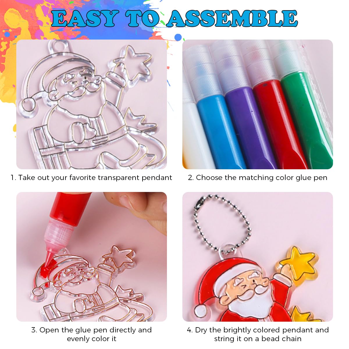 PATPAT DIY Glass Painting Kit for Kids & Adults with 6 Cartoon Designs and Quick Dry Resin | Fun Keychain & Bag Ornament Craft Set