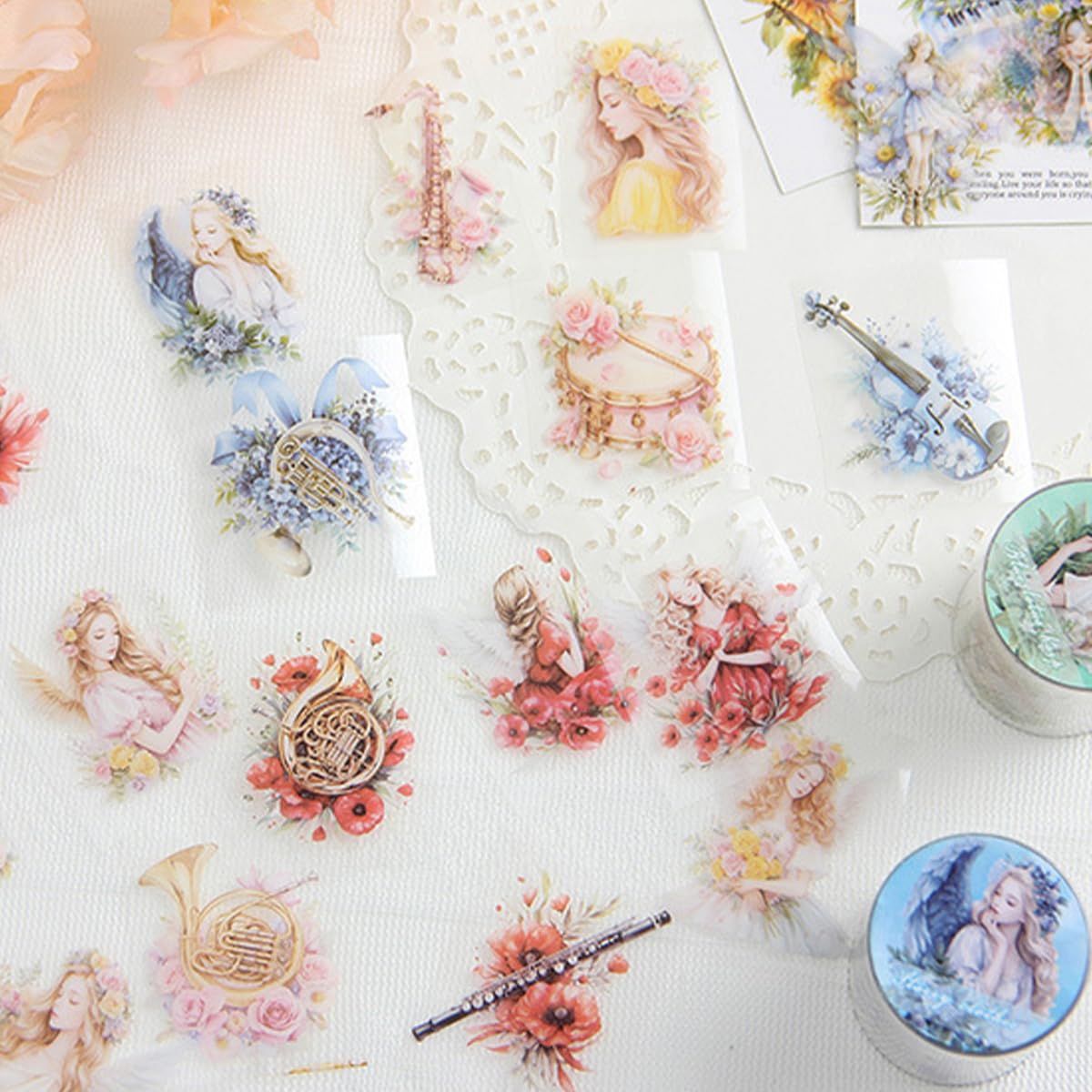 OFIFO Scrapbook Decorative Stickers Gift Set for Journals with 6 Rolls 50mm x 2m PET | Fairy and Angel Themed Decals