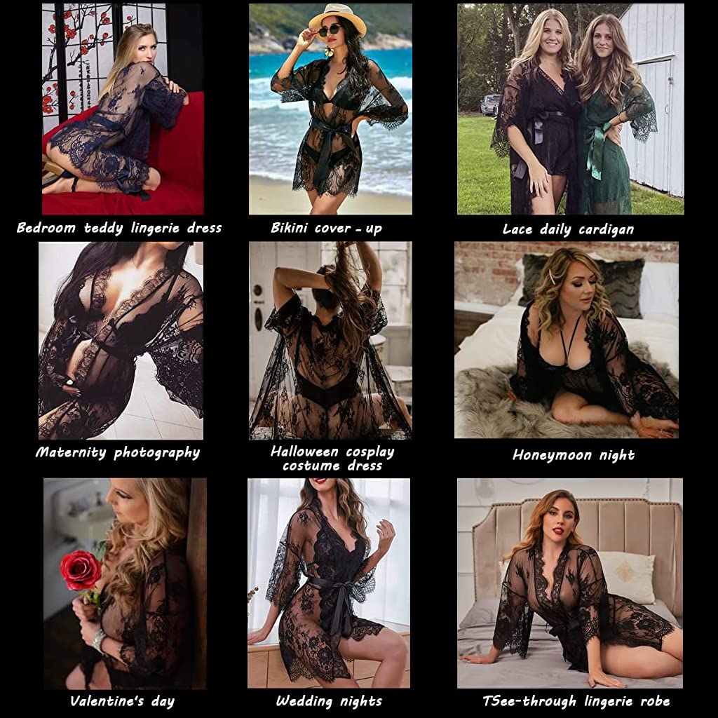 Zibuyu Babydoll Lingerie Set with Transparent Spandex Lace Dress and Panty for Women