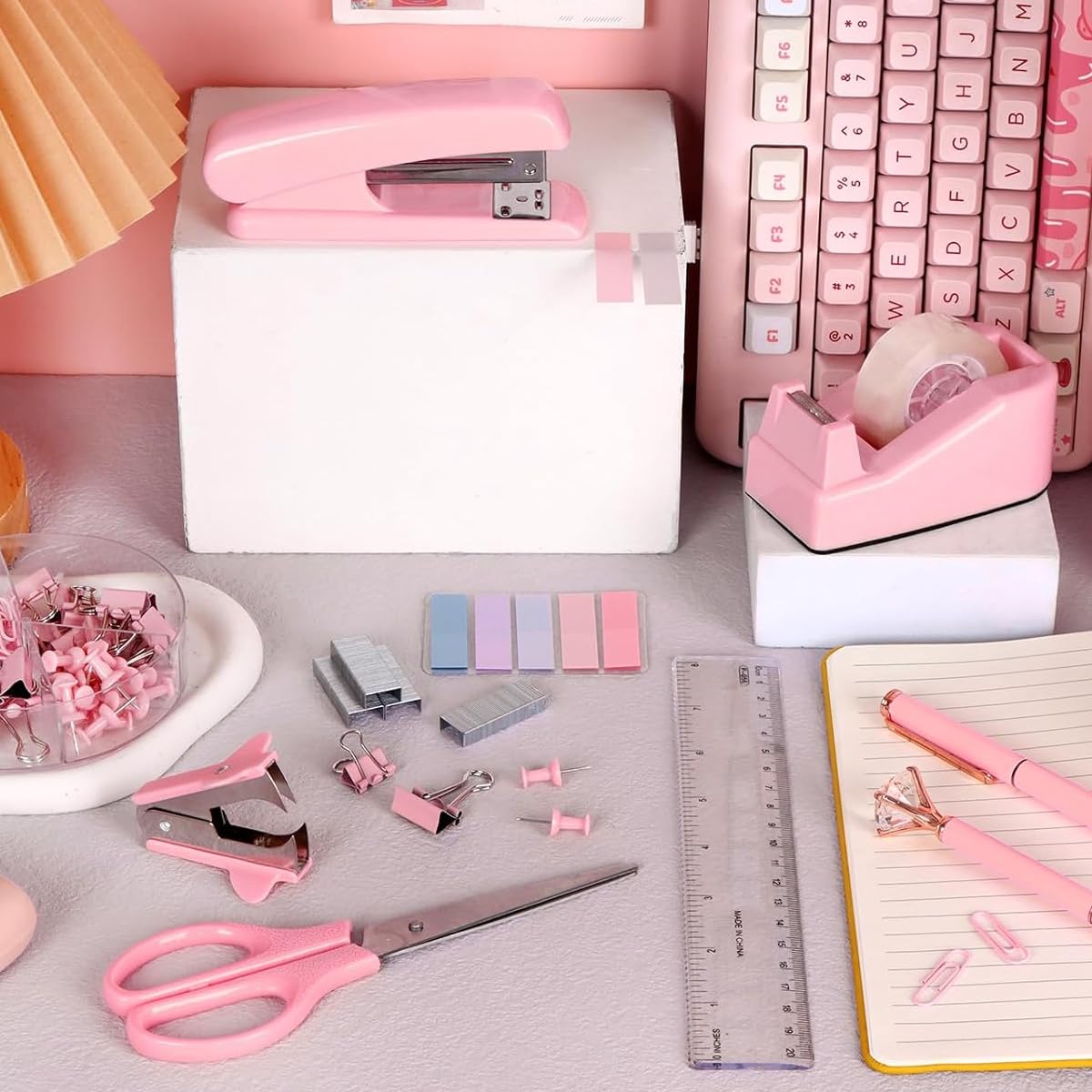 Climberty Office Supplies Set for Desk Organization with Ergonomic Tools and Pink Design