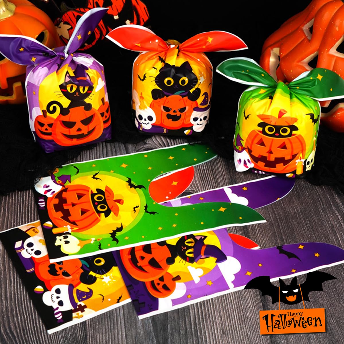 HASTHIP Halloween Treat Bags for Party Favors with Bunny Ear Closure 50Pcs 14x23cm EVA