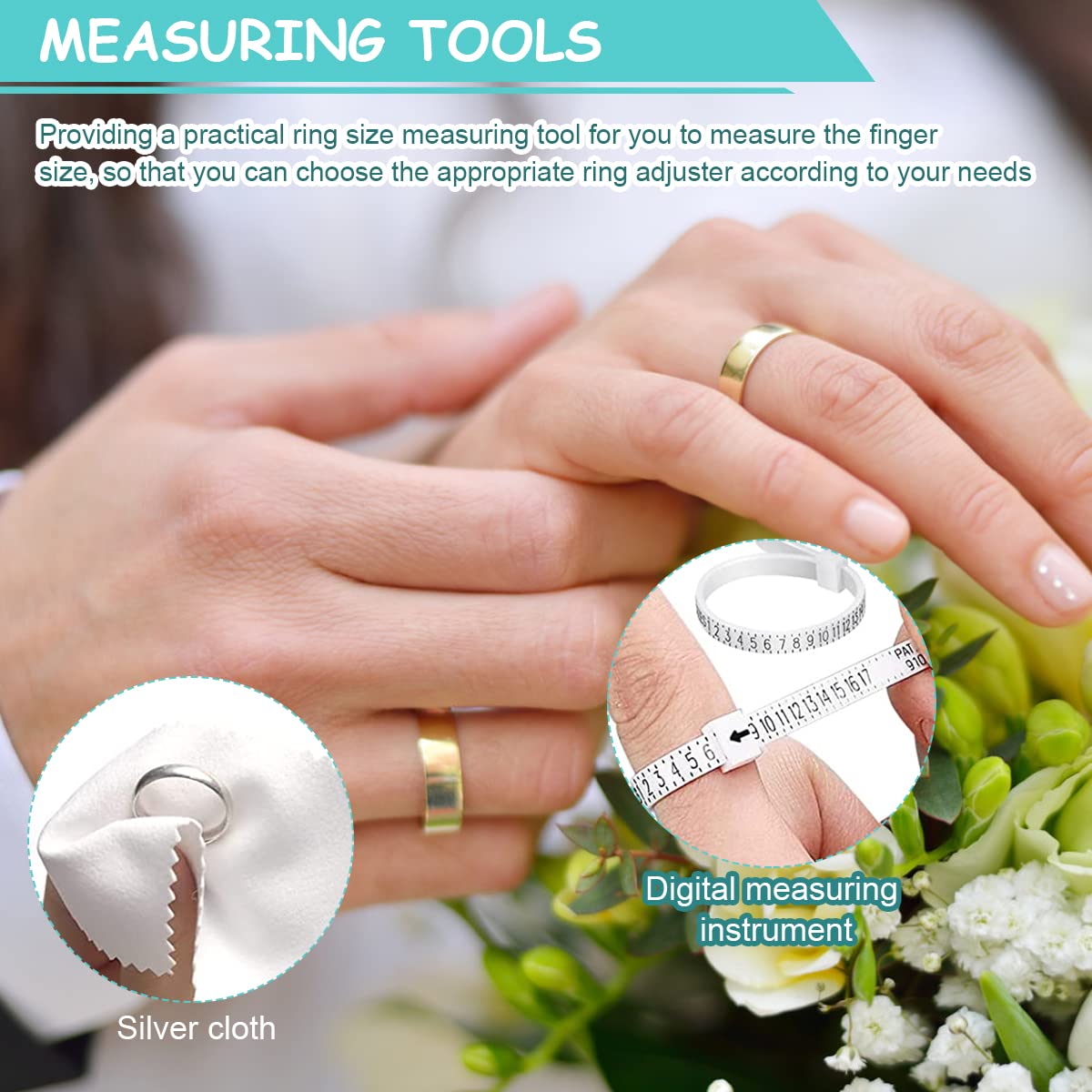 Venzina Ring Size Adjuster for Loose Rings with 4pcs 10cm Spiral Cord and 8pcs Regulators | Transparent EVA Self Adhesive Fit Tool for Men and Women
