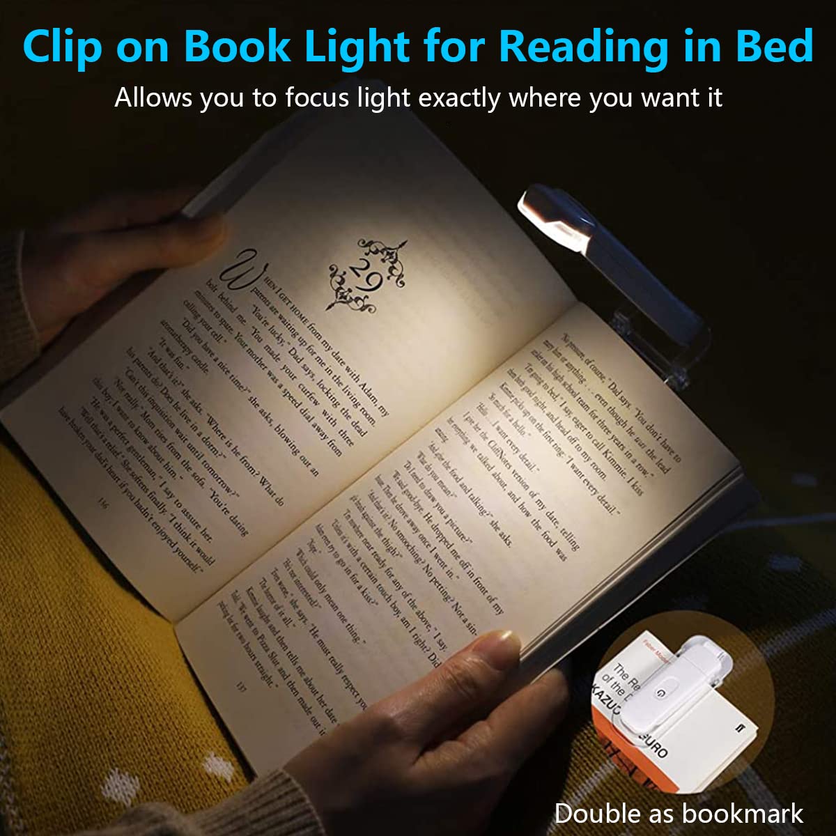 HASTHIP Mini Book Reading Light for Bedtime Reading featuring Clip On Foldable Design | USB Rechargeable Warm LED with 2 Brightness Levels and 8 Hour Runtime