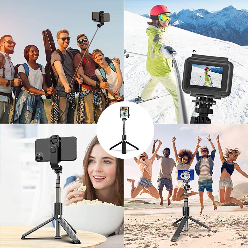 Zeitel Bluetooth Selfie Stick for Travel and Group Photos with 34 in Extension | Detachable Remote and Aluminum Tripod