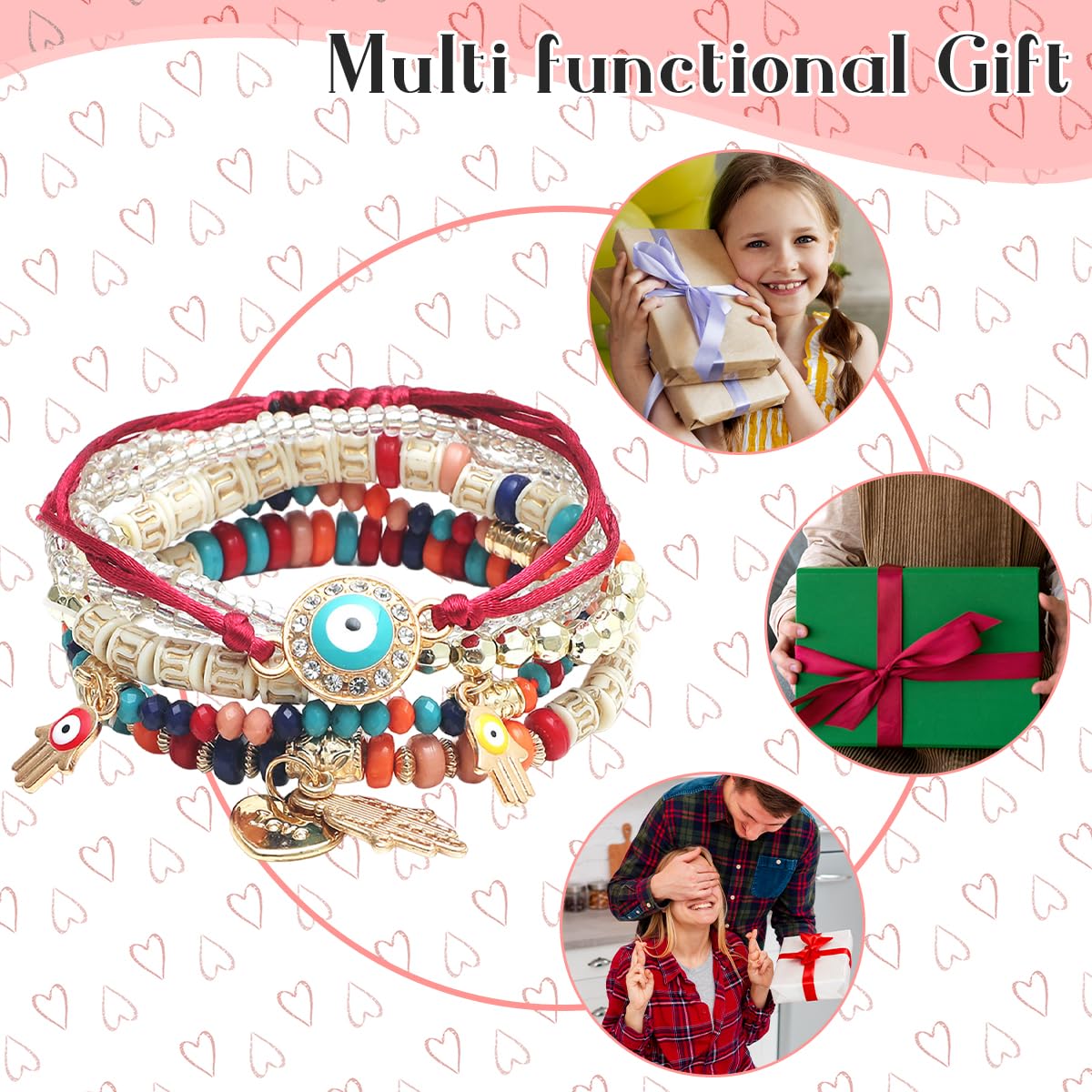 SANNIDHI Boho Evil Eye Bracelet Set for Brother with 6 Layered Beaded Charms | Multicolor Stackable Gift for Women and Girls